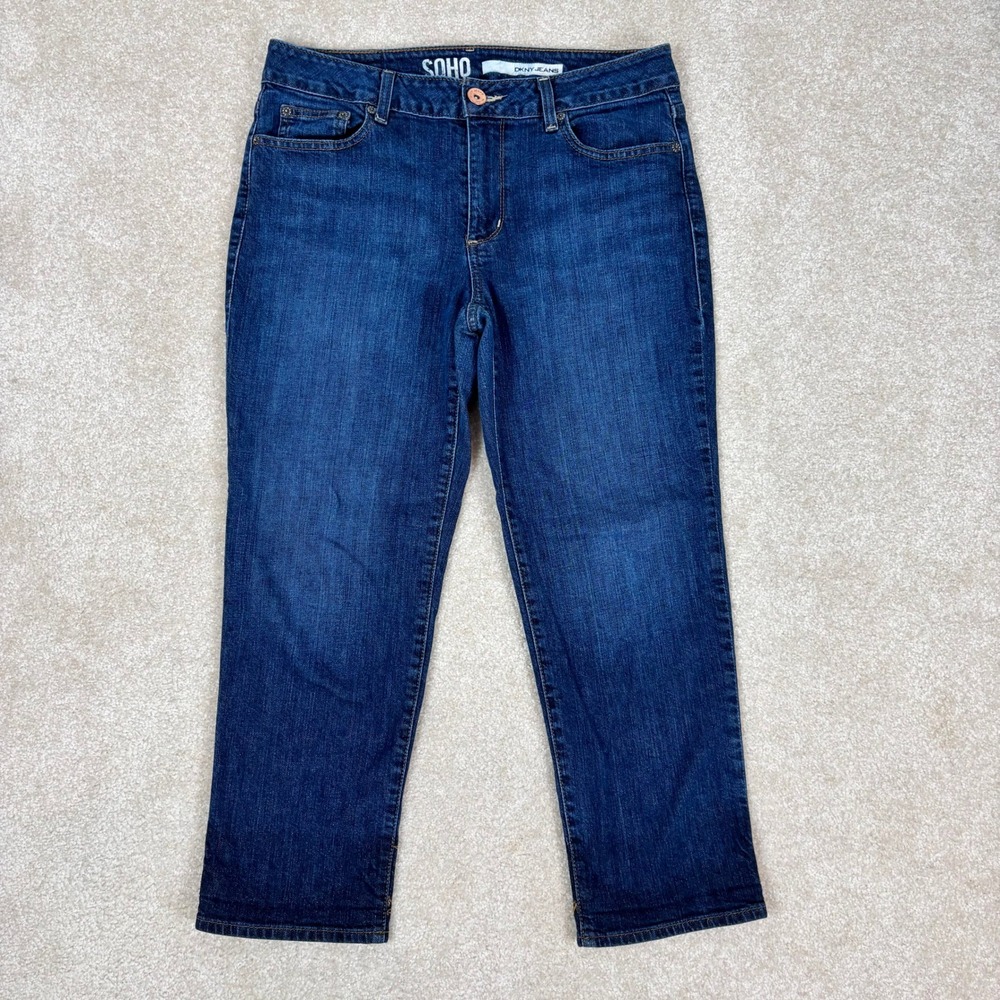 DKNY Jeans Soho Womens 10 Dark Wash Straight Leg Stretch Denim Blue Pants